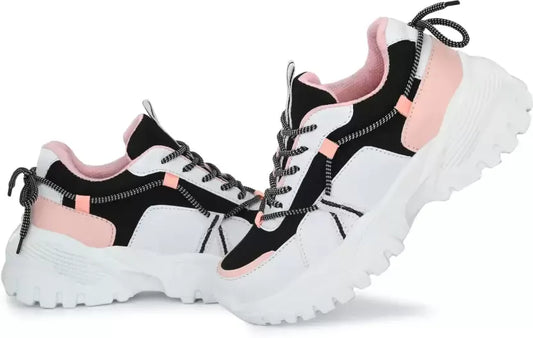 SUSON Women's Black-Pink Synthetic Leather Sneakers Shoes